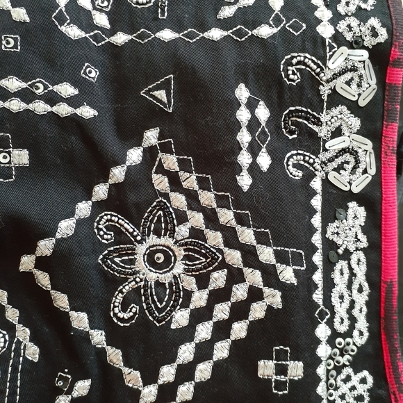 Notations Cotton Jacket Cardigan Silver Embroidery Beads Size S Black Red Artsy - Picture 12 of 17